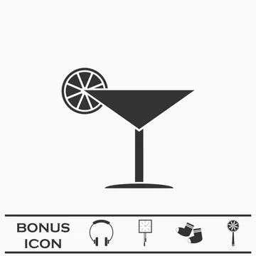 Cocktail icon flat Stock Illustration