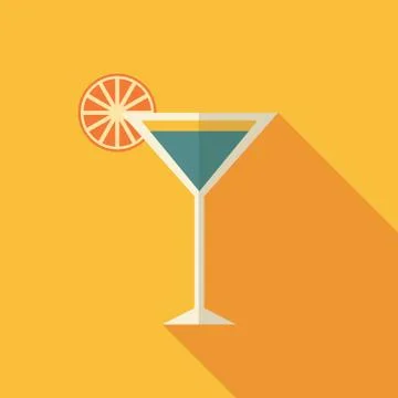 Cocktail icon in modern flat design, long shadow. Alcohol beverage drink symbol Stock Illustration