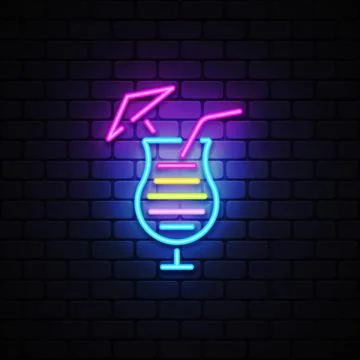 Cocktail icon neon on light background. Holiday banner design. Party decoration Stock Illustration