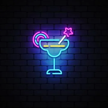 Cocktail icon neon on light background. Holiday banner design. Party decoration Stock Illustration