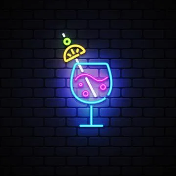 Cocktail icon neon on light background. Holiday banner design. Party decoration イラスト素材