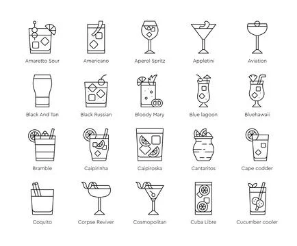 Cocktail icon set,  Alcoholic mixed drink vector Stock Illustration