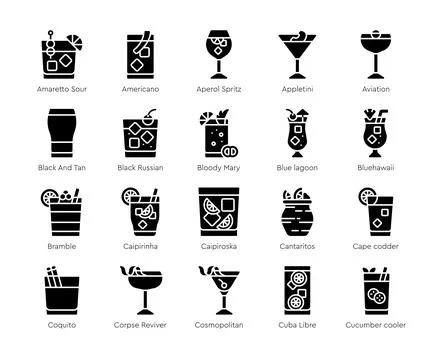 Cocktail icon set,  Alcoholic mixed drink vector Stock Illustration
