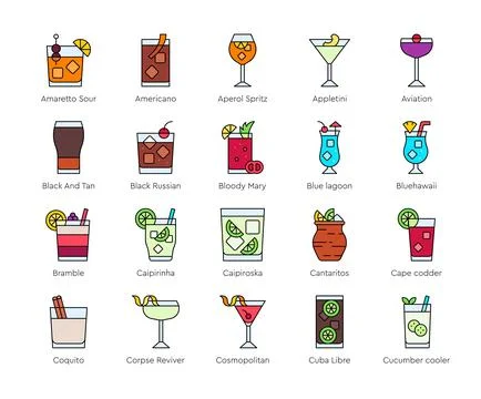 Cocktail icon set,  Alcoholic mixed drink vector Stock Illustration