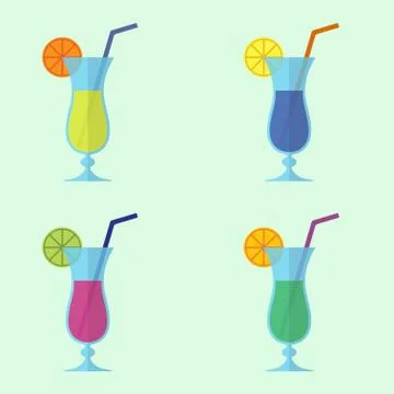 Cocktail icon set in flat design. Alcohol drink.  Stock Illustration