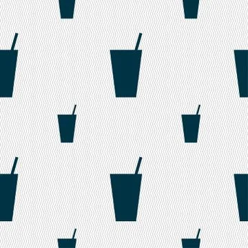 Cocktail icon sign. Seamless pattern with geometric texture. Vector Stock Illustration