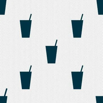 Cocktail icon sign. Seamless pattern with geometric texture. Vector Stock Illustration