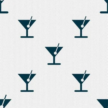 Cocktail icon sign. Seamless pattern with geometric texture. Vector Stock Illustration