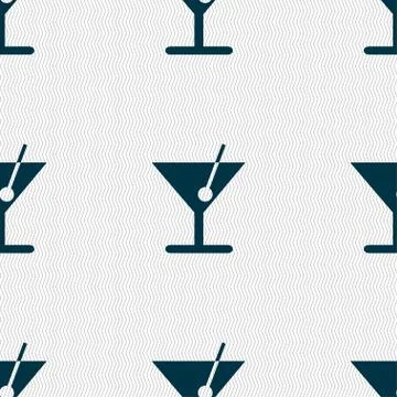 Cocktail icon sign. Seamless pattern with geometric texture. Vector 스톡 일러스트