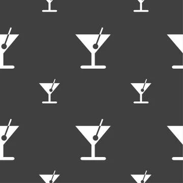 Cocktail icon sign. Seamless pattern on a gray background. Vector Stock Illustration