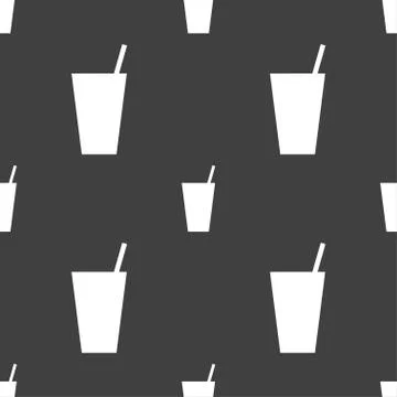 Cocktail icon sign. Seamless pattern on a gray background. Stock Illustration