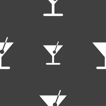 Cocktail icon sign. Seamless pattern on a gray background. 스톡 일러스트
