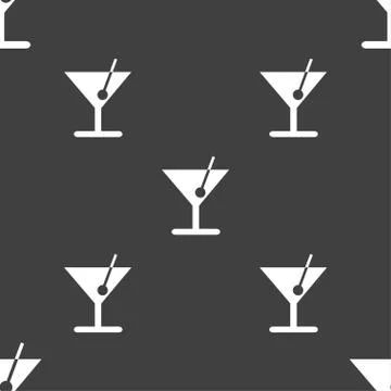 Cocktail icon sign. Seamless pattern on a gray background. 스톡 일러스트
