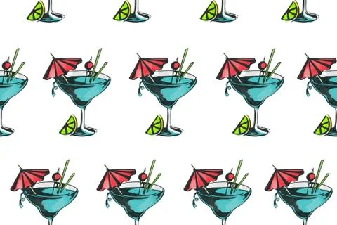 Cocktail illustration seamless pattern design. Stock Illustration