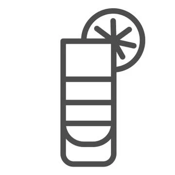 Cocktail with lemon slice line icon, summer concept, Fresh juice with lemon sign Stock Illustration