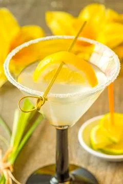 Cocktail with lemon slice Stock Photos