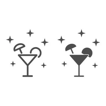 Cocktail line and solid icon, Sea cruise concept, tropical alcohol drink sign on Stock Illustration