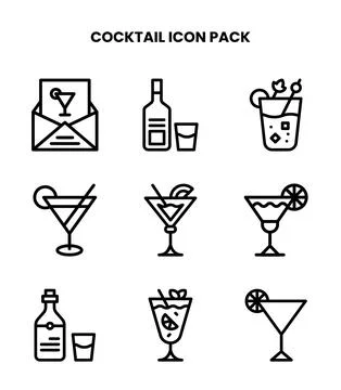 Cocktail Line Set Icons Pack Stock Illustration
