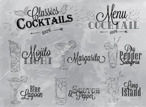 Cocktail menu gray Stock Illustration