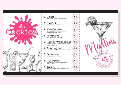 Cocktail menu in sketch style. Vector illustration Stock Illustration