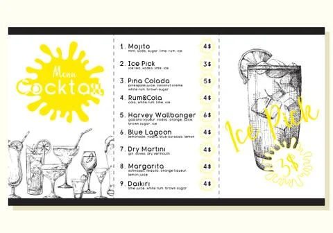 Cocktail menu in sketch style. Vector illustration Stock Illustration