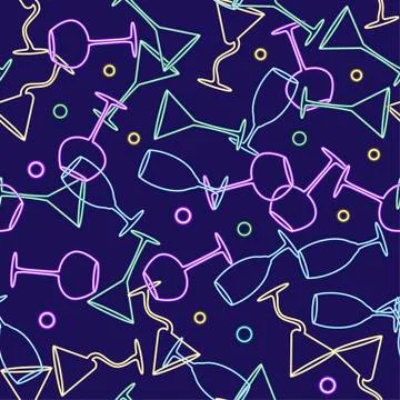 Cocktail neon seamless pattern Stock Illustration