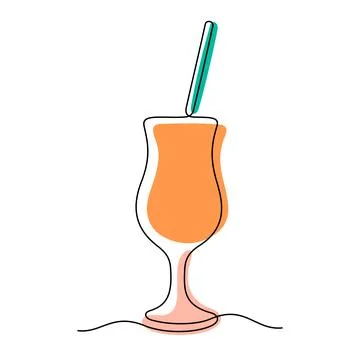 Cocktail one line colourful vector illustration Stock Illustration