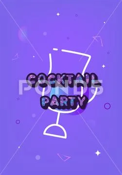 Cocktail party template. Holiday banner with shine decoration and creative le Stock Illustration