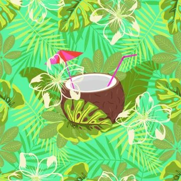 Cocktail pattern in coconut Stock Illustration