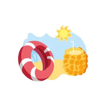 Cocktail of pineapple with float in the beach Stock Illustration