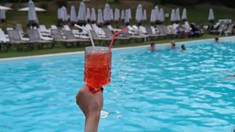 Cocktail by the pool Stock Footage 342593185