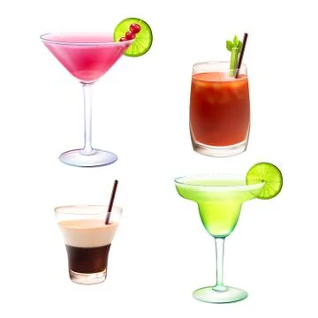 Cocktail realistic set Stock Illustration