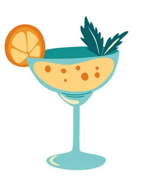 Cocktail. Refreshing drink with a slice of orange and mint leaves. Alcohol dr Stock Illustration