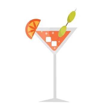 Cocktail screwdriver, ice, orange slice and olives Stock Illustration