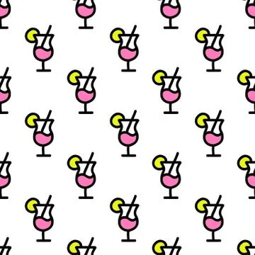 Cocktail seamless doodle pattern, vector color illustration Stock Illustration