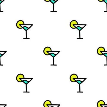 Cocktail seamless doodle pattern, vector color illustration Stock Illustration