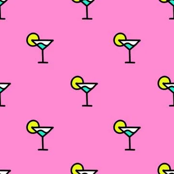 Cocktail seamless doodle pattern, vector color illustration Stock Illustration