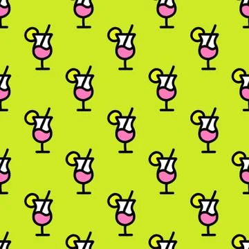 Cocktail seamless doodle pattern, vector color illustration Stock Illustration