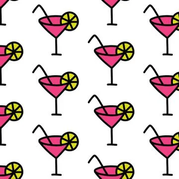 Cocktail seamless doodle pattern, vector color illustration Stock Illustration