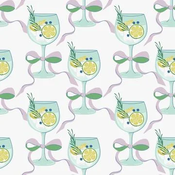 Cocktail seamless pattern. Background with glass of alcohol drink. Stock Illustration