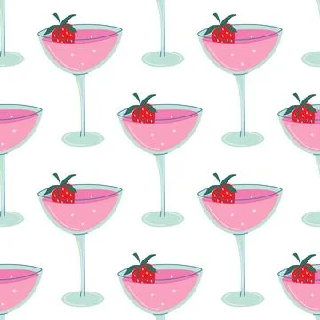Cocktail seamless pattern. Elegant glass of alcohol drink. Stock Illustration