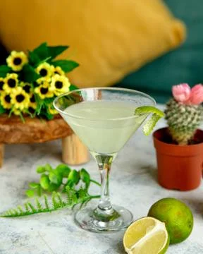 Cocktail with side lime slices Stock Photos