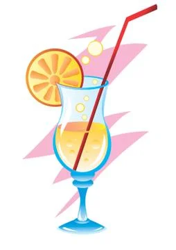 Cocktail with a slice of lemon and a straw, isolated object on a white backgr Illustrazione stock