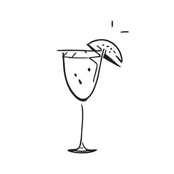 Cocktail with slice of lime. Icon. A slice of lemon on cocktail glass. Stock Illustration