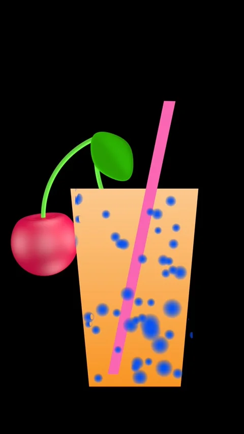 Cocktail with a straw and a cherry on a black background. Stock Footage 279765199