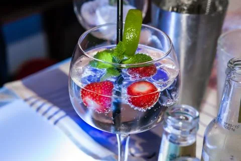Cocktail with strawberries Stock Photos