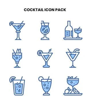 Cocktail Two Colour Bundle Icons Pack Stock Illustration