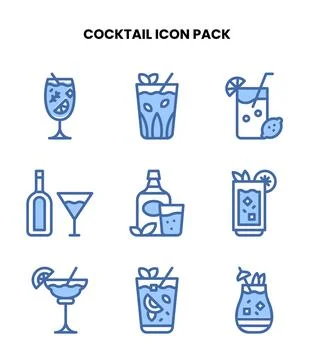 Cocktail Two Colour Vector Icons Pack Stock Illustration