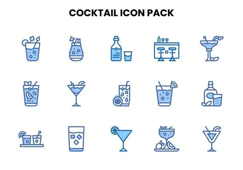 Cocktail Two Colour Vector Icons Pack Stock Illustration
