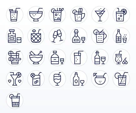 Cocktail Ultimate Vector Package with 25 256x256 Regular Line Pixel Aligned.. Stock Illustration